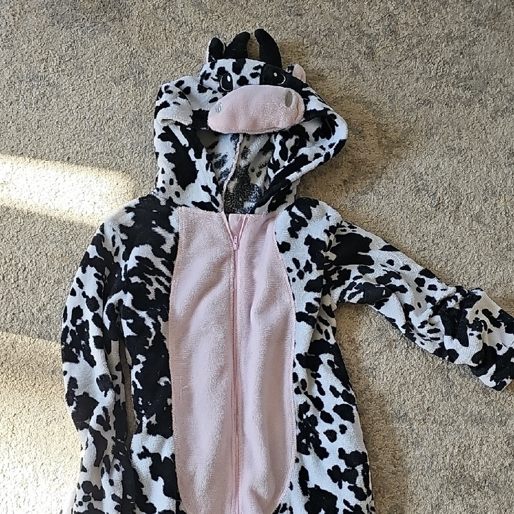 Secret Treasures Cow Print Hooded Union Suit with Pink Accents